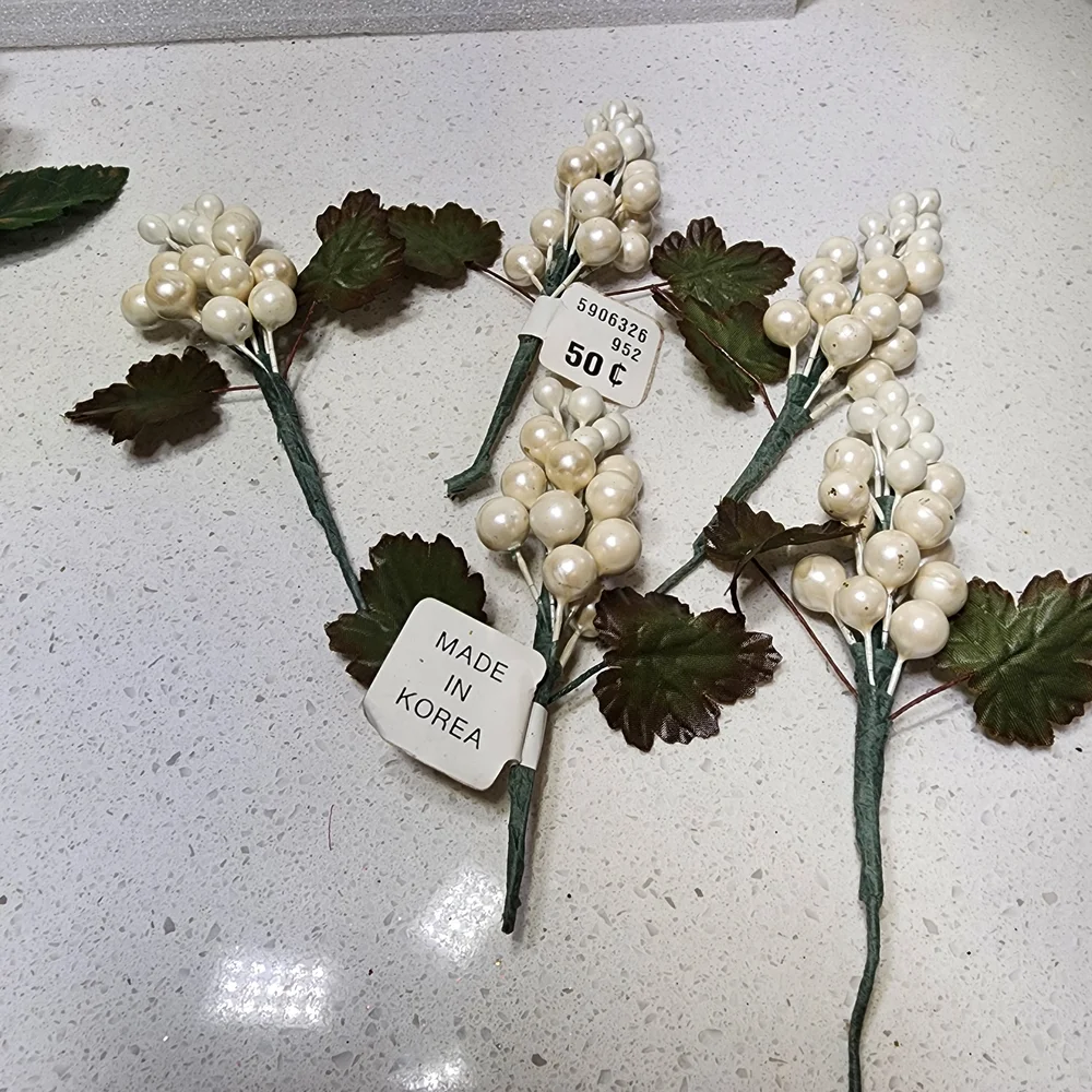 Vintage Artificial Pearl Berry Cluster Stems 5 Pieces